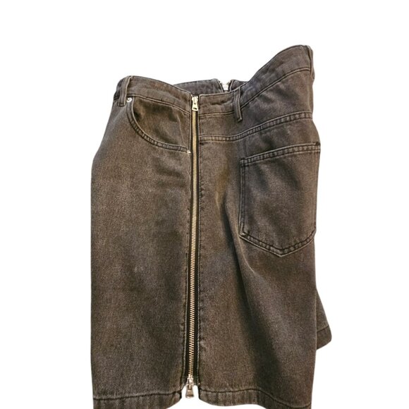 French Connection Zip-Up Black Denim Mini Skirt W/Side Zipper & Pockets Size 10 - Picture 8 of 10